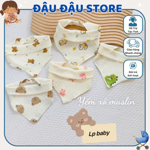 Set 5 Yếm xô Muslin Lp in họa tiết cho bé - 4 lớp cao cấp, mềm mại và đáng yêu cho bé Đậu Đậu Store Set 5 Yếm