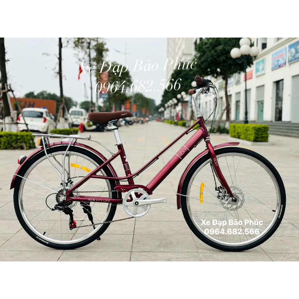 Xe đạp mini VICKY SKY khung nhôm bánh 26 (Tặng giỏ xe + giá đỡ giỏ ...