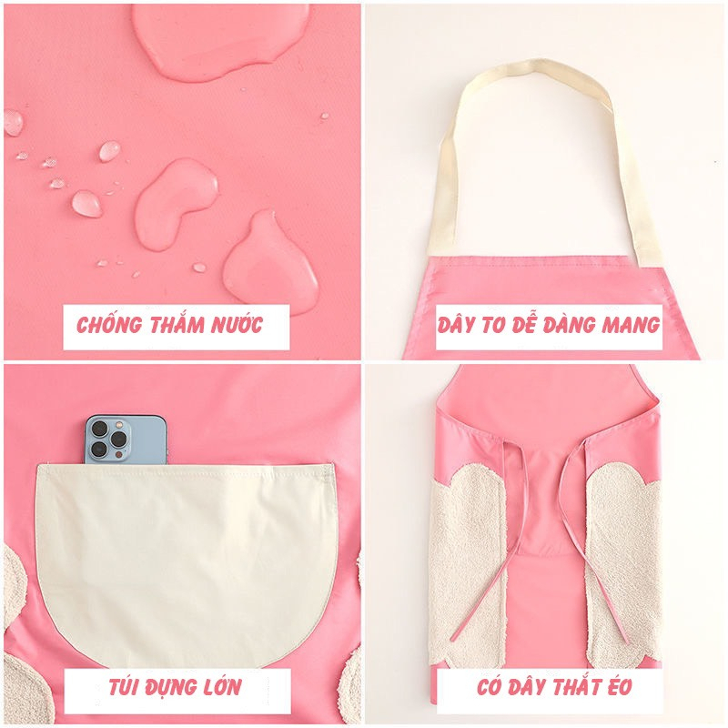 TẠP DỀ CHỐNG THẤM NƯỚC HÌNH GẤU DÂU LOTSO DỄ THƯƠNG - Tạp Dề Nấu Ăn Chống Nước Chống Dầu Túi Đề Điện Thoại Chỗ Lau Tay