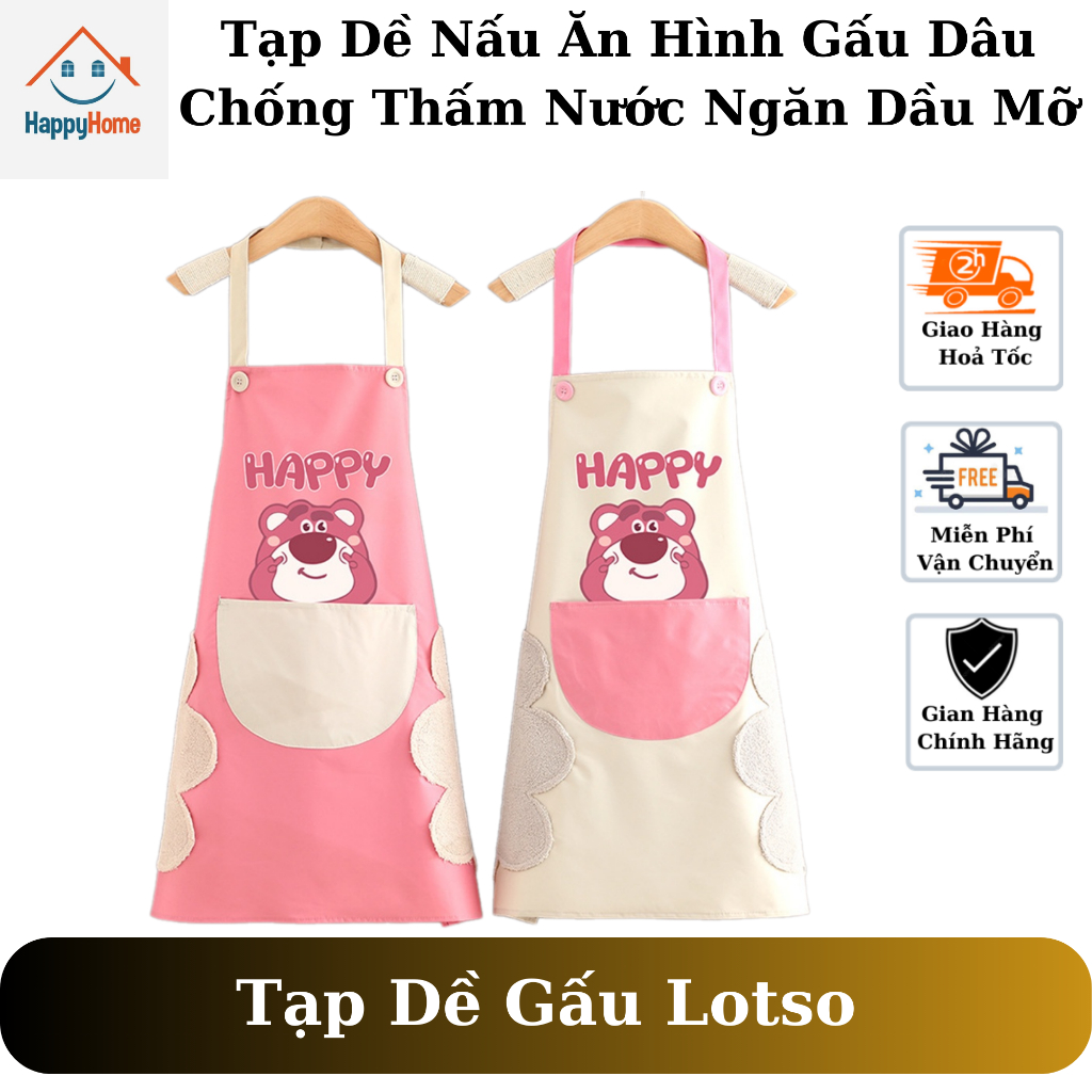 TẠP DỀ CHỐNG THẤM NƯỚC HÌNH GẤU DÂU LOTSO DỄ THƯƠNG - Tạp Dề Nấu Ăn Chống Nước Chống Dầu Túi Đề Điện Thoại Chỗ Lau Tay