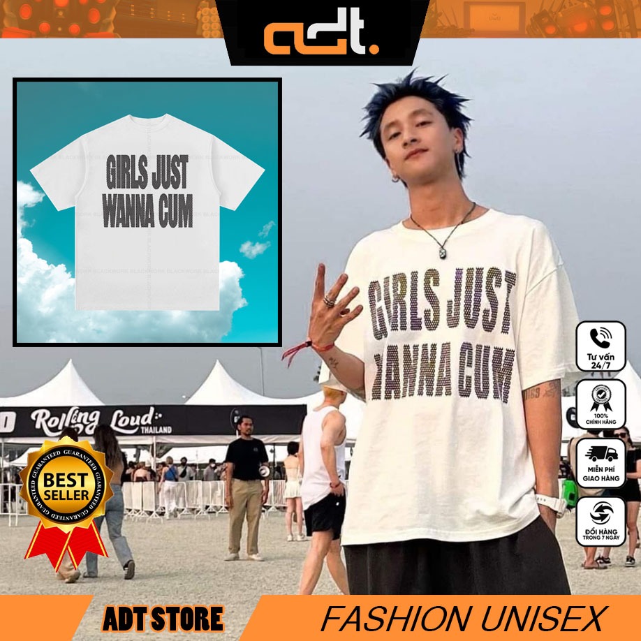 Áo Thun Girls Just Wanna Cum Unisex - Đen/Trắng Cổ Tròn | ADT STORE |  Shopee Việt Nam