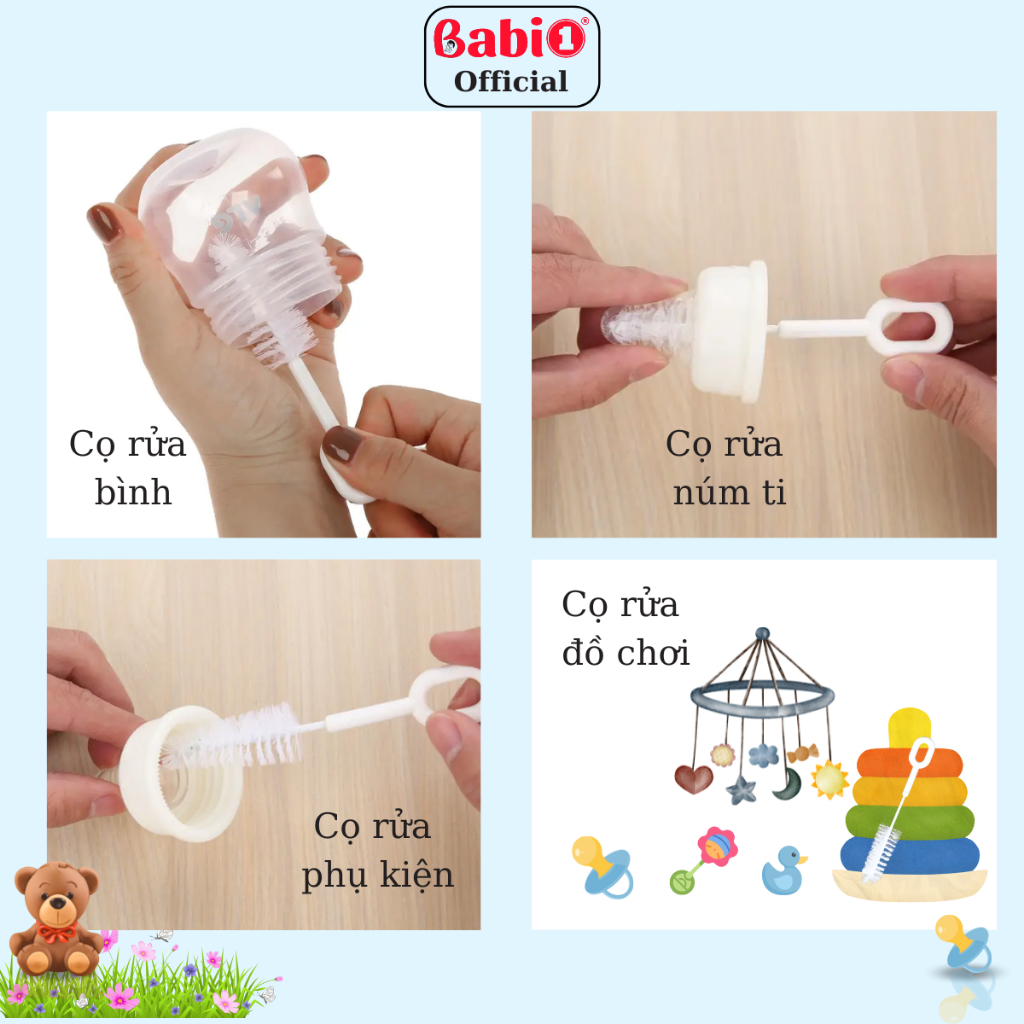 Cọ Núm Ti Babi1 Đầu Cước Mềm Thép Không Gỉ Vệ Sinh Bình Sữa Máy Hút Sữa An Toàn Có Kiểm Định Quatest