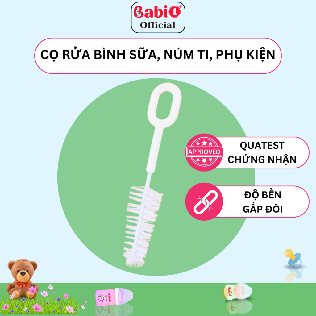Cọ Núm Ti Babi1 Đầu Cước Mềm Thép Không Gỉ Vệ Sinh Bình Sữa Máy Hút Sữa An Toàn Có Kiểm Định Quatest