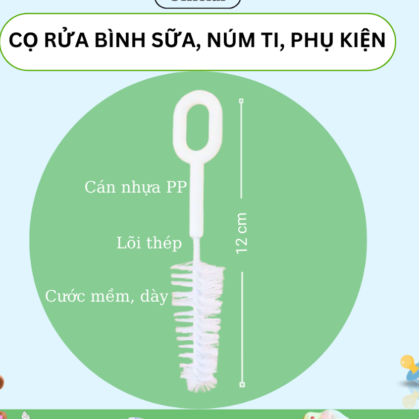 Cọ Núm Ti Babi1 Đầu Cước Mềm Thép Không Gỉ Vệ Sinh Bình Sữa Máy Hút Sữa An Toàn Có Kiểm Định Quatest