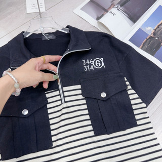 Váy Kẻ Zip Thêu Số Phối Màu Đen Nhún 2 Bên Đầm Phông Ngắn Tay Dây Rút Dáng Dài Rộng Freesize