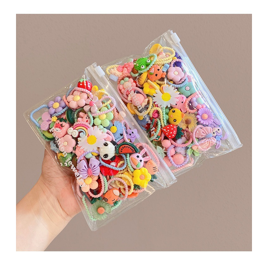 Set 50 chun buộc tóc xoắn co giãn cho bé xinh (túi zip)