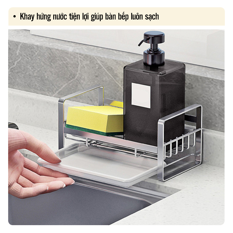 Kệ inox 304 để đồ rửa chén bát CÓ KHAY HỨNG NƯỚC, có kèm miếng dán ...