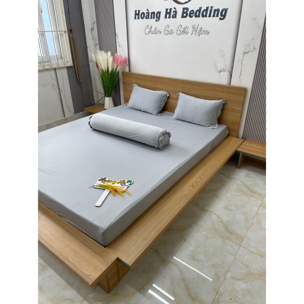 Bộ ga thun lạnh, VỎ ÔM DÂY KÉO chất mát, co giãn không xù lông/ xám bạc