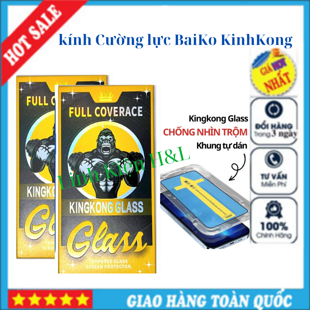 Kính cường lực Baiko KINGKONG chống nhìn trộm có khung tự dán cho ip 6p/7P/8P/X/Xsmax/11/11promax/...13promax