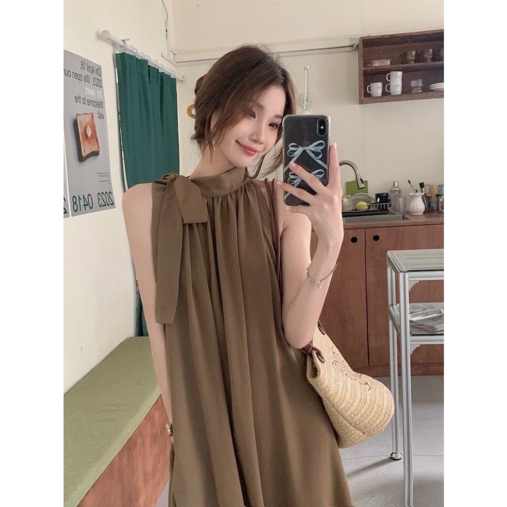 Váy đầm maxi mùa hè nữ cao cấp hàng QC thiết kế cổ yếm thắt nơ mặc 2 kiểu chất liệu mềm mịn MT33 SP135