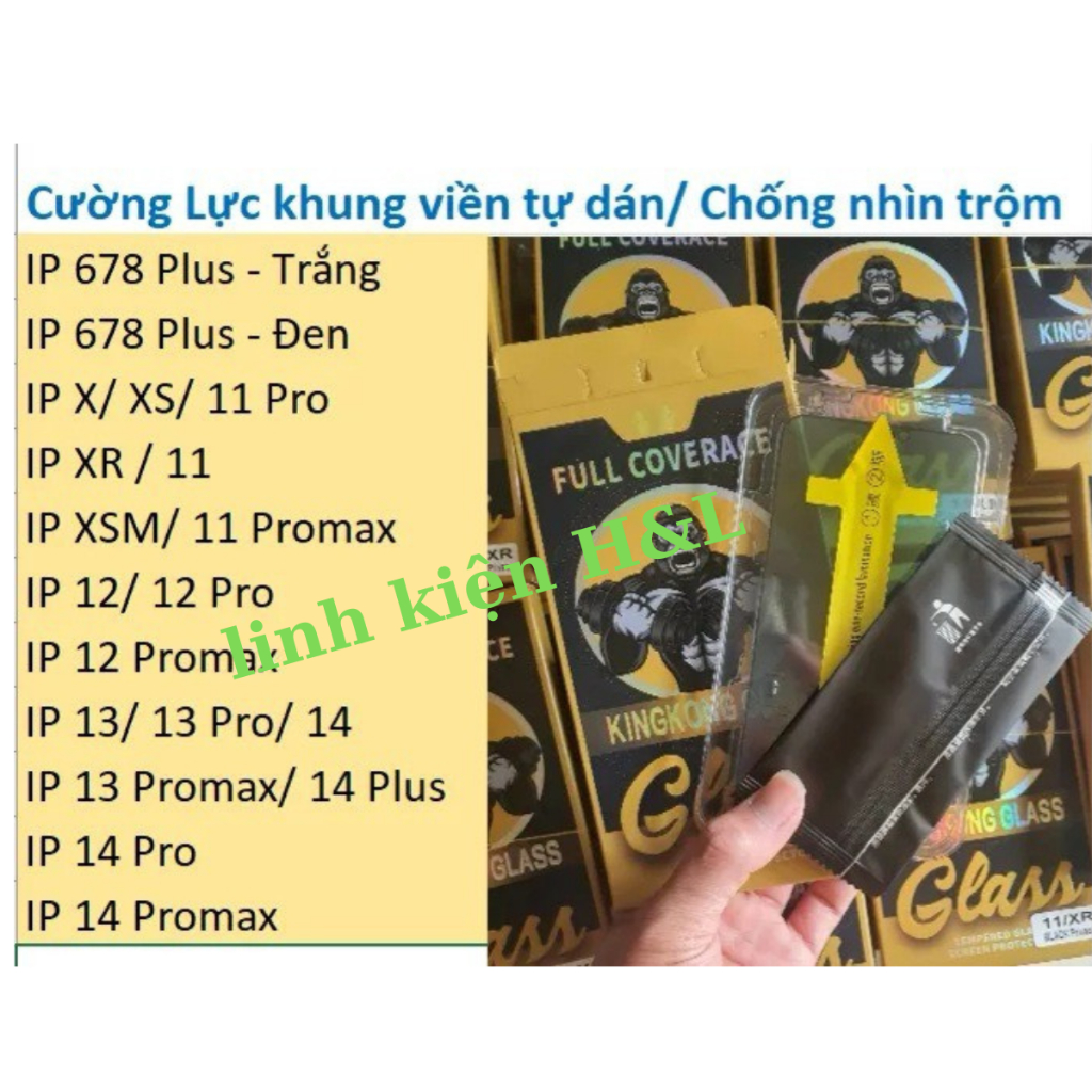 Kính cường lực Baiko KINGKONG chống nhìn trộm có khung tự dán cho ip 6p/7P/8P/X/Xsmax/11/11promax/...13promax