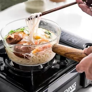 Nồi Thủy Tinh Có Tay Cầm Gỗ Tiện Dụng Để Hâm Nóng Thức Ăn