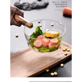 Nồi Thủy Tinh Có Tay Cầm Gỗ Tiện Dụng Để Hâm Nóng Thức Ăn
