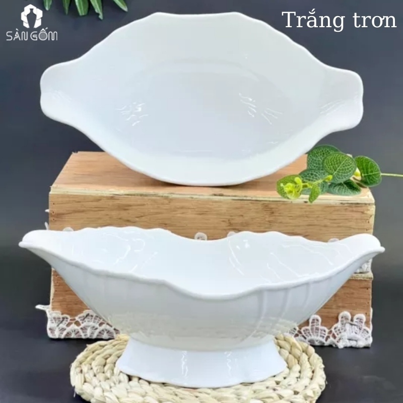 Bát thuyền đựng gà cúng nguyên con, hoa quả nhựa pcc trắng dày cao cấp