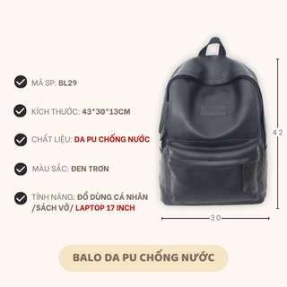 Balo nam đi học balo da pu trơn có ngăn bí mật chống sốc laptop 17 inch thời trang BL23