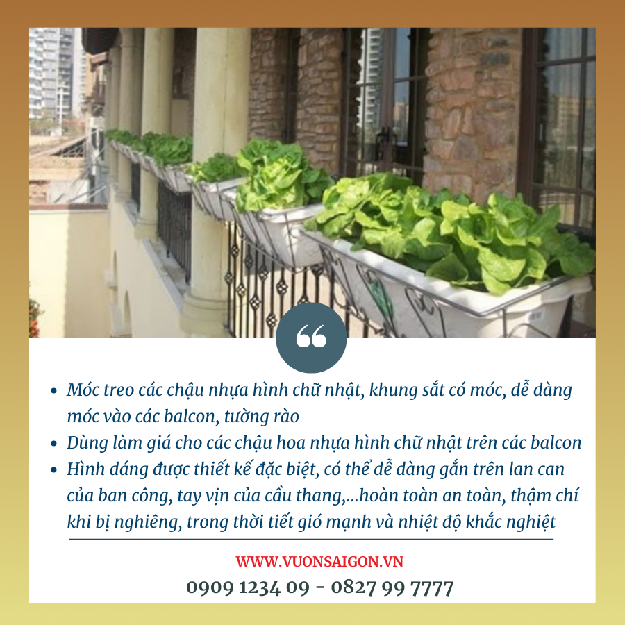 Khay trồng rau Và Khung Sắt Treo Lan Can Trồng Cây Hình Chữ Nhật 5