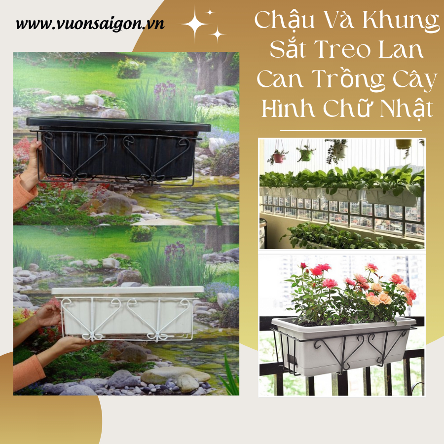 Khay trồng rau Và Khung Sắt Treo Lan Can Trồng Cây Hình Chữ Nhật 1