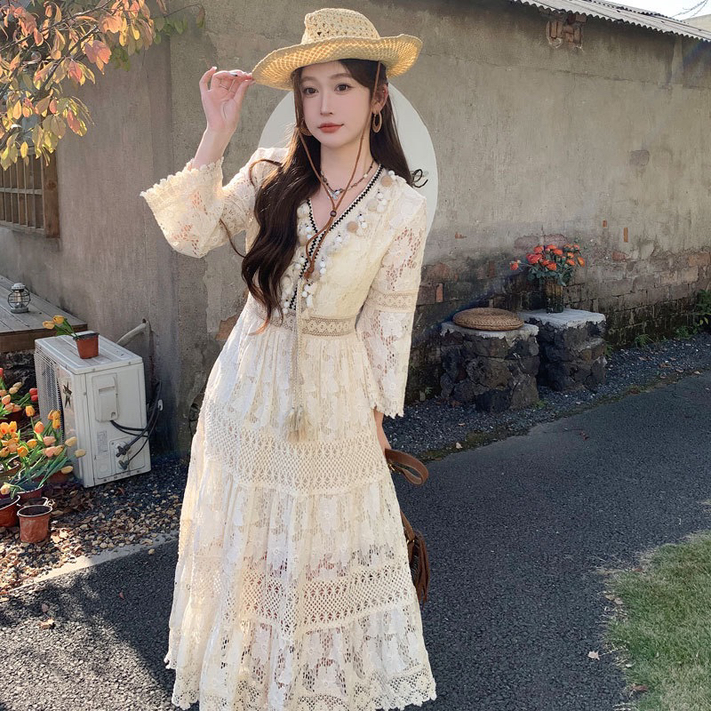 Đầm Be 2 Lớp Kèm Ảnh Thật Thời Trang Nữ Bohemian VinTage Mã Mới 1004 2024