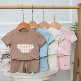 Bộ Quần Áo Bé Trai Bé Gái Tay Ngắn Caro 2 Chi Tiết Cotton Mềm Áo Thun Quần Đùi Hàn Quốc Cho Bé 0-3 Tuổi