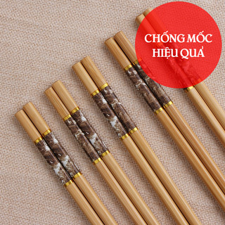 Vỉ 10 đôi Đũa ăn cơm tre cao cấp Yajizhumu kháng khuẩn nhiều hoạ tiết
