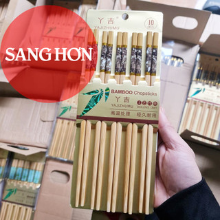 Vỉ 10 đôi Đũa ăn cơm tre cao cấp Yajizhumu kháng khuẩn nhiều hoạ tiết