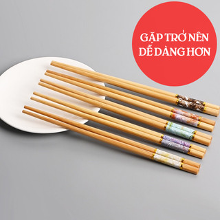 Vỉ 10 đôi Đũa ăn cơm tre cao cấp Yajizhumu kháng khuẩn nhiều hoạ tiết
