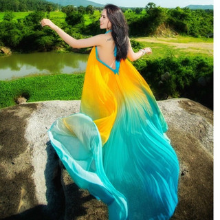 [Hàng loại 1, cao cấp] Maxi yếm nẹp ombre (du lịch biển, Hè siêu hot)