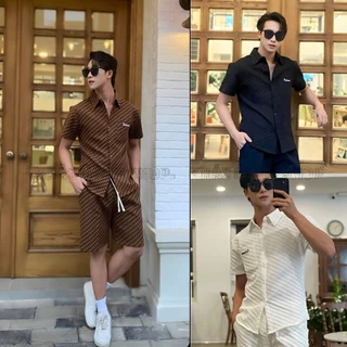 sét bộ (áo sơ mi+ quần short) kaki xốp hình DOKITO thoáng mát cho mùa hè