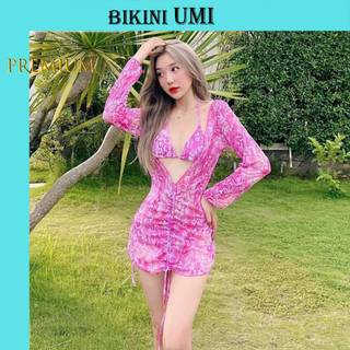 BIKINI 2 MẢNH ZIP HỒNG IN HỌA TIẾT  BIKINIUMI BIKINISTORE
