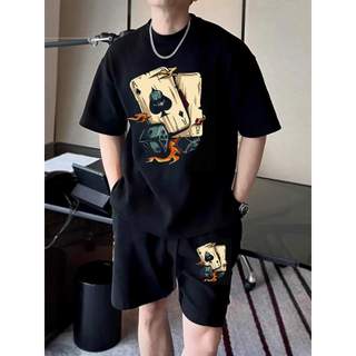 Set Thể Thao Nam Lá Bài Xúc Xắc Phong Cách Cá Tính Trẻ Trung Chất Liệu Vải Cotton Khô Mềm Mại Thoáng Mát Thấm Mồ Hôi