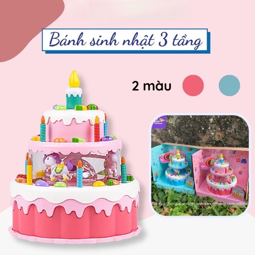 Đồ Chơi Bánh Kem Sinh Nhật 3 Tầng Có Đèn Nhạc Có Nến Có Bánh Xe Di Chuyển Nhạc Vui Nhộn - Đồ Chơi Cho Bé PUKAPI