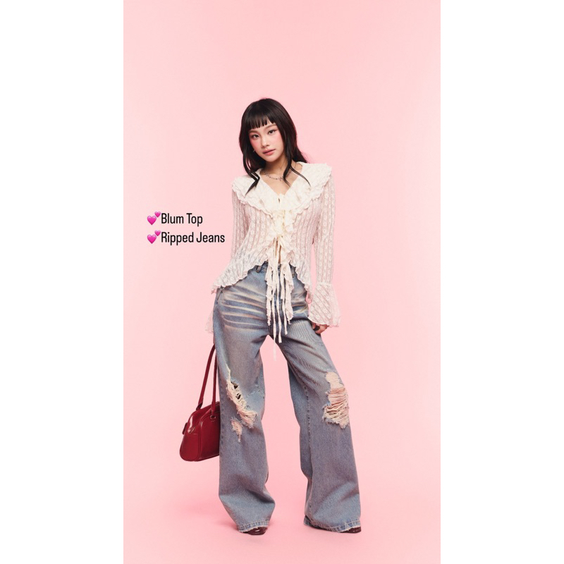 Ripped Jeans - Quần jeans ống suông rách gối Remmus cho nữ