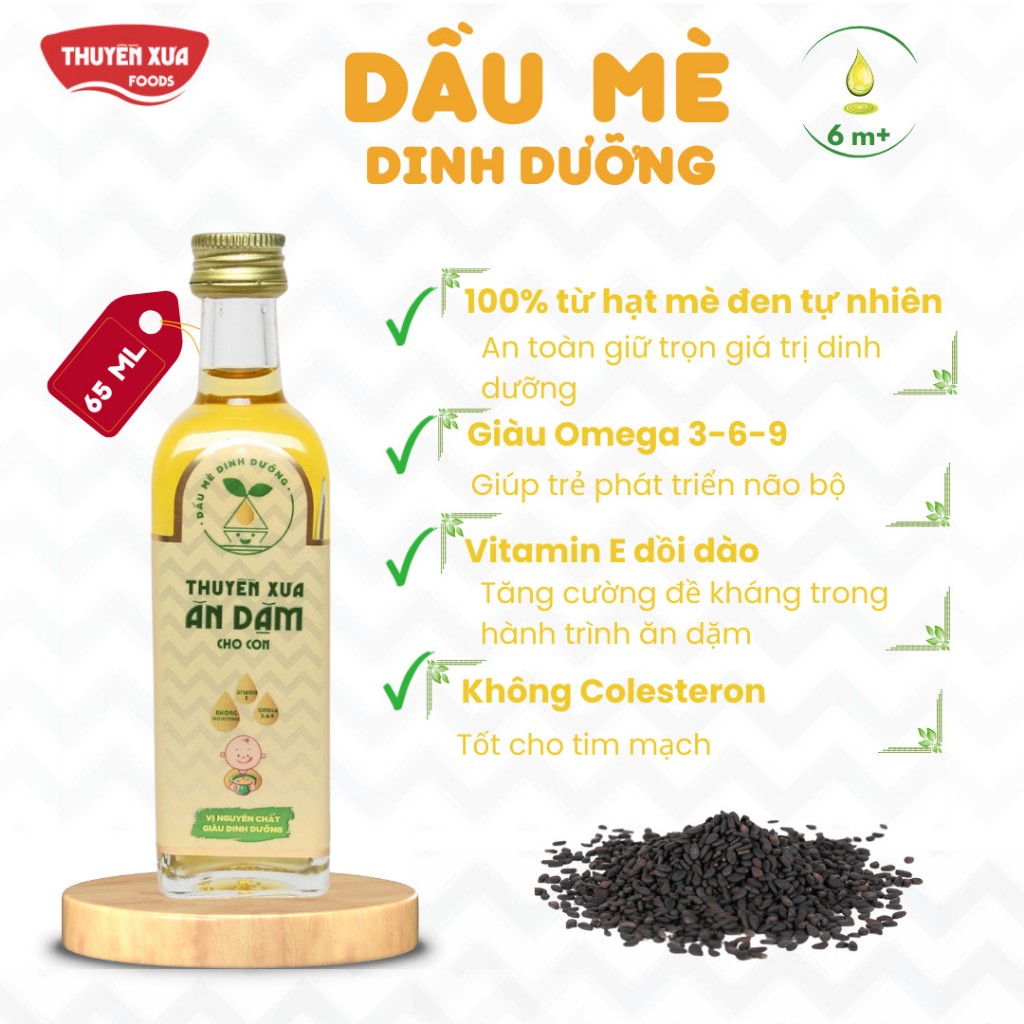 COMBO 3 chai Dầu Gấc-Mè-Óc Chó 65ml Thuyền Xưa Ăn Dặm cho bé