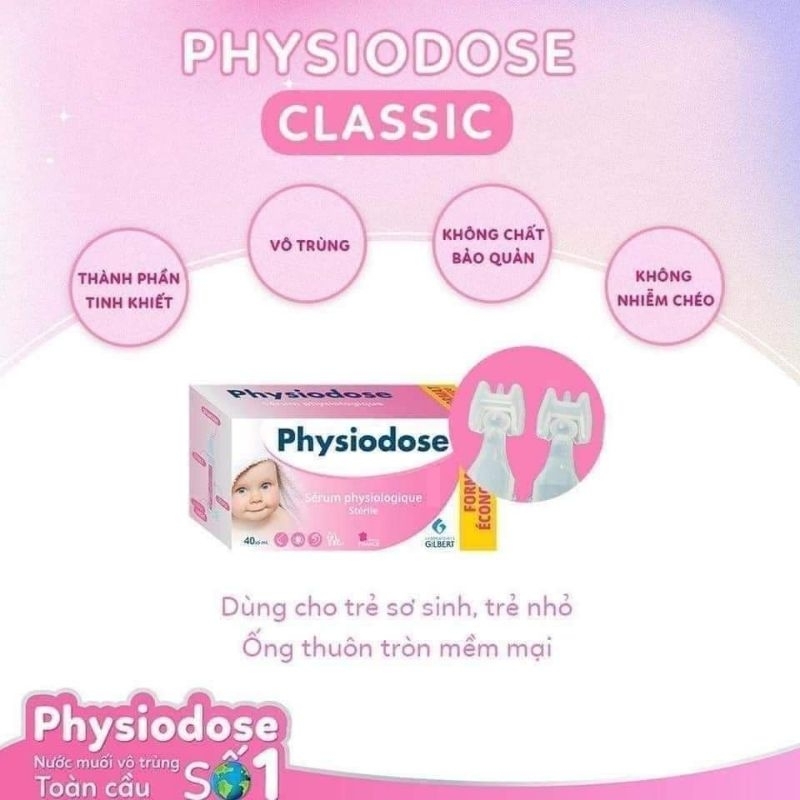 [Date 2028] Nước Muối Sinh Lý Physiodose Vệ Sinh Tai, Mũi, Mắt Cho Bé (Hộp 40 ống x 5ml) của Pháp