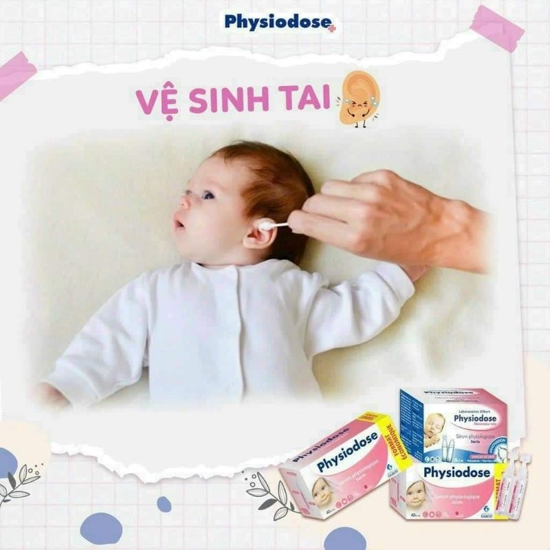 [Date 2028] Nước Muối Sinh Lý Physiodose Vệ Sinh Tai, Mũi, Mắt Cho Bé (Hộp 40 ống x 5ml) của Pháp