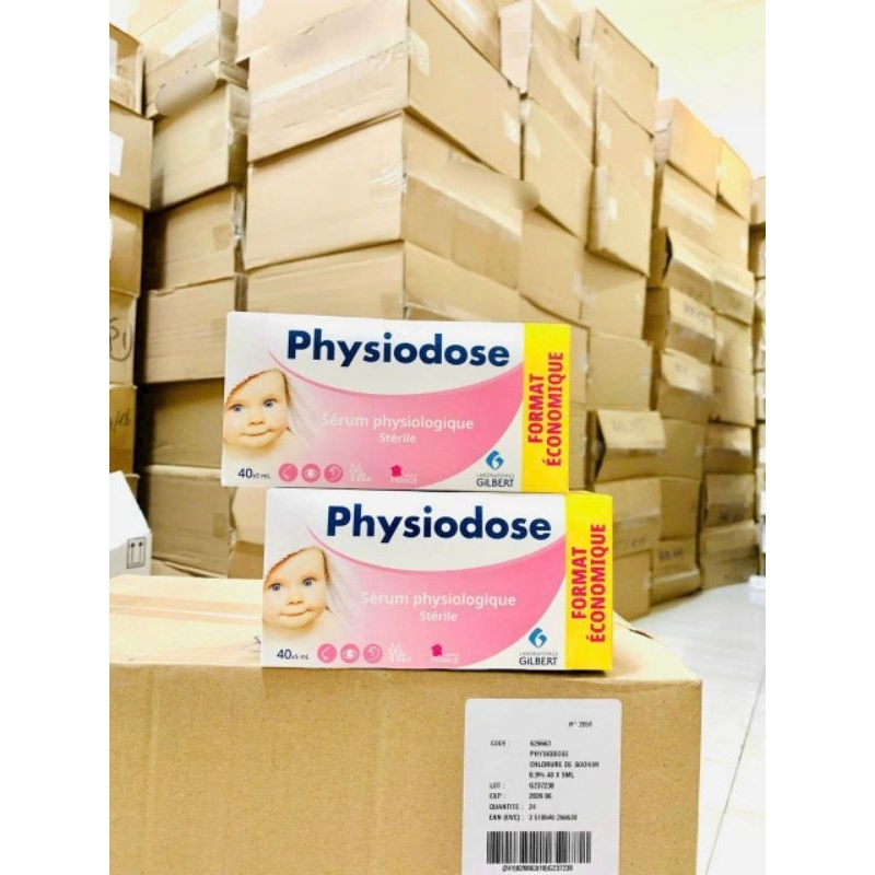 [Date 2028] Nước Muối Sinh Lý Physiodose Vệ Sinh Tai, Mũi, Mắt Cho Bé (Hộp 40 ống x 5ml) của Pháp