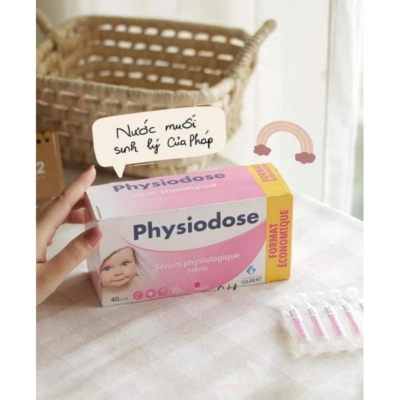 [Date 2028] Nước Muối Sinh Lý Physiodose Vệ Sinh Tai, Mũi, Mắt Cho Bé (Hộp 40 ống x 5ml) của Pháp