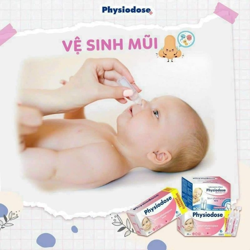 [Date 2028] Nước Muối Sinh Lý Physiodose Vệ Sinh Tai, Mũi, Mắt Cho Bé (Hộp 40 ống x 5ml) của Pháp