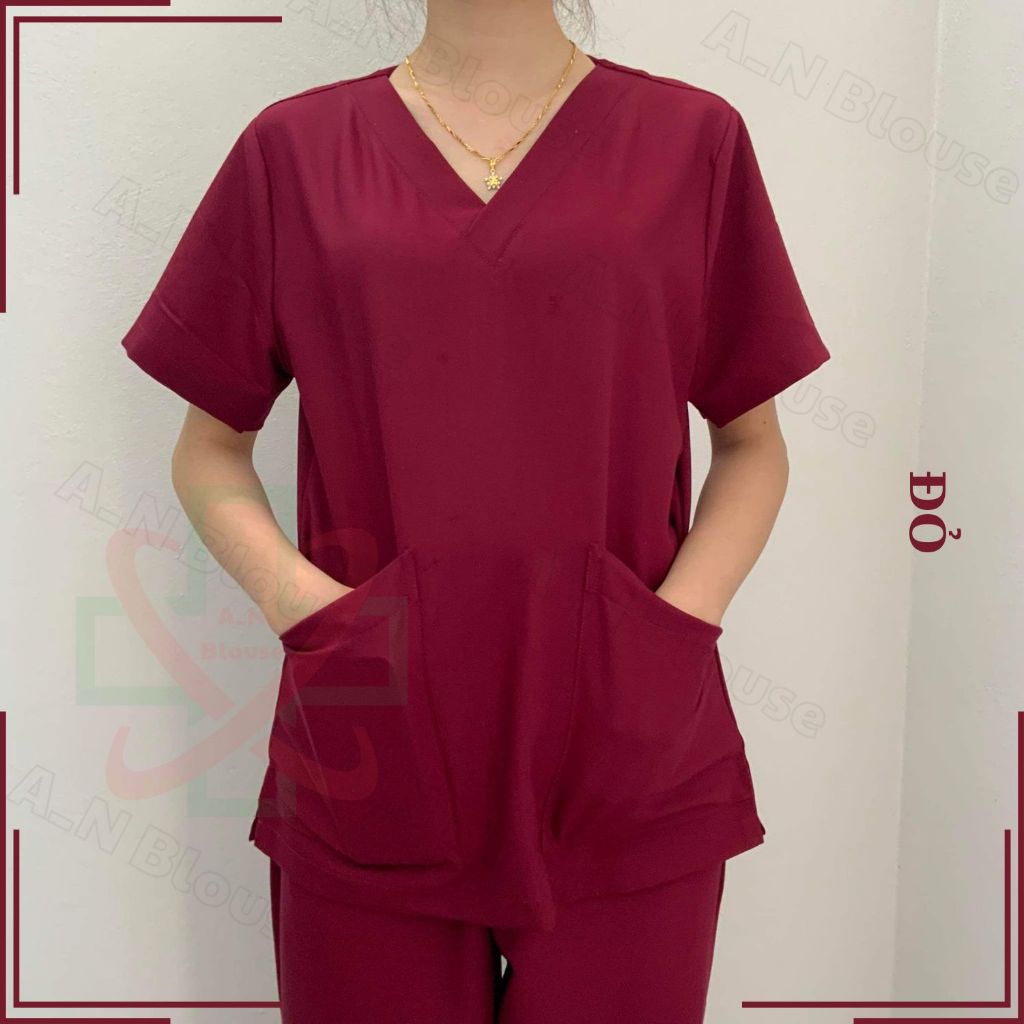 Bộ Scrubs Cotton Hàn - ĐỎ - đồng phục kỹ thuật viên cho nam nữ phục vụ bệnh viện, phòng khám, spa, thẩm mỹ viện