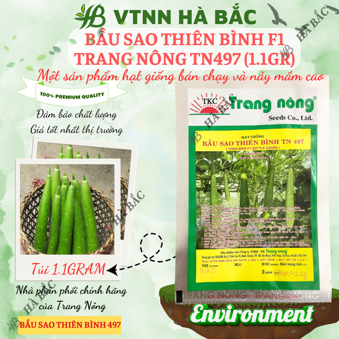 Bầu Sao Thiên Bình F1 TRANG NÔNG TN497 (1.1gr), hạt giống nảy mầm tốt, năng suất cao, trông quanh năm - Hạt giống Hà Bắc