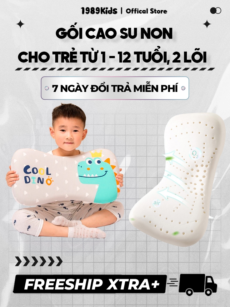 Ảnh Gối cao su non 1989KIDS SHOP cho bé từ 1 đến 12 tuổi 2 lõi tùy chỉnh độ cao mềm mại chống lệch xương cổ, mỏi vai gáy 1
