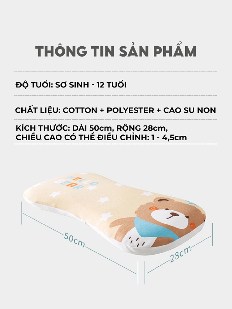 Ảnh Gối cao su non 1989KIDS SHOP cho bé từ 1 đến 12 tuổi 2 lõi tùy chỉnh độ cao mềm mại chống lệch xương cổ, mỏi vai gáy 2