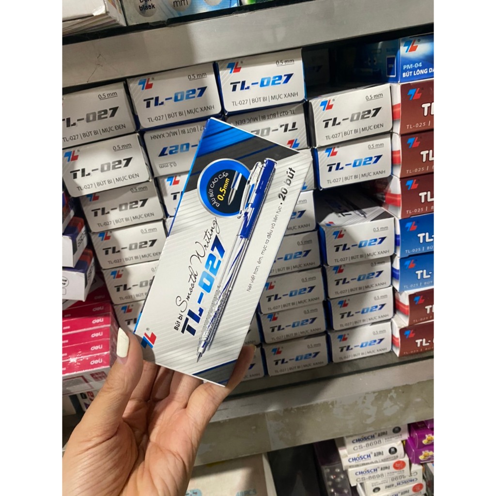 Combo 20 Bút bi Thiên Long TL-027 ngòi 0,5mm 4 màu - Bút bi xanh/đỏ/đen/tím, bút viết học sinh