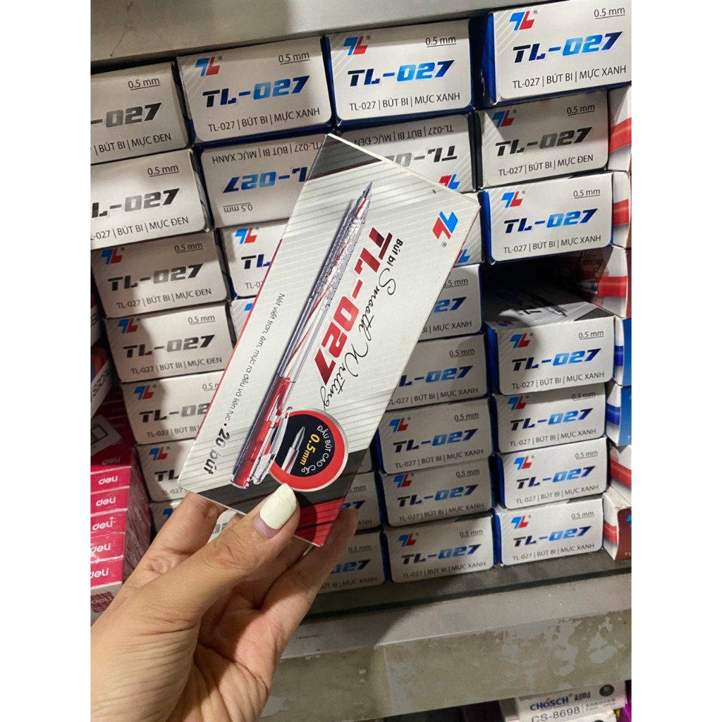 Combo 20 Bút bi Thiên Long TL-027 ngòi 0,5mm 4 màu - Bút bi xanh/đỏ/đen/tím, bút viết học sinh