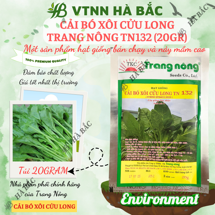 Cải Bó Xôi Cửu Long trang nông TN132 (20gr), hạt giống nảy mầm tốt, năng suất cao, trông quanh năm - Hạt giống Hà Bắc