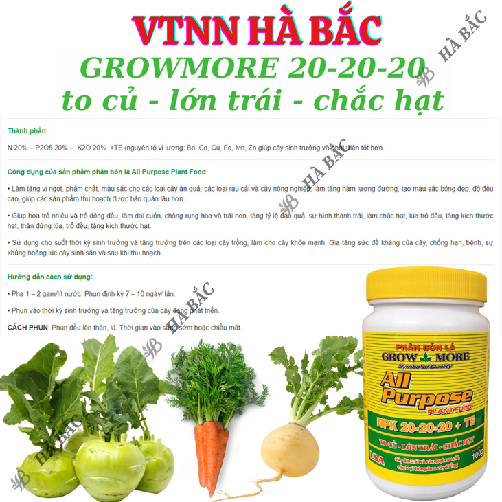 Phân bón lá Growmore (hũ 100gram) tốt cho mọi giai đoạn cây trồng, đủ các chỉ số 30-10-10; 20-20-20; 10-55-10; 6-30-30