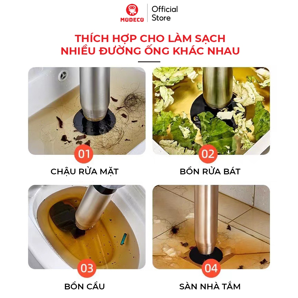 Súng Thông Bồn Cầu Bơm Hơi Tự Động Modeco, Thông Tắc Chậu Rửa Bát, Bồn Tắm - Khí Nén Agt Cực Mạnh 8kg, Thép Không Gỉ 304
