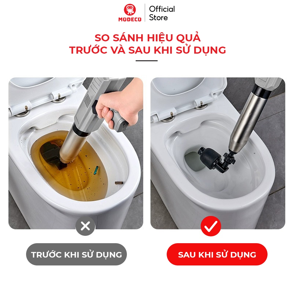 Súng Thông Bồn Cầu Bơm Hơi Tự Động Modeco, Thông Tắc Chậu Rửa Bát, Bồn Tắm - Khí Nén Agt Cực Mạnh 8kg, Thép Không Gỉ 304