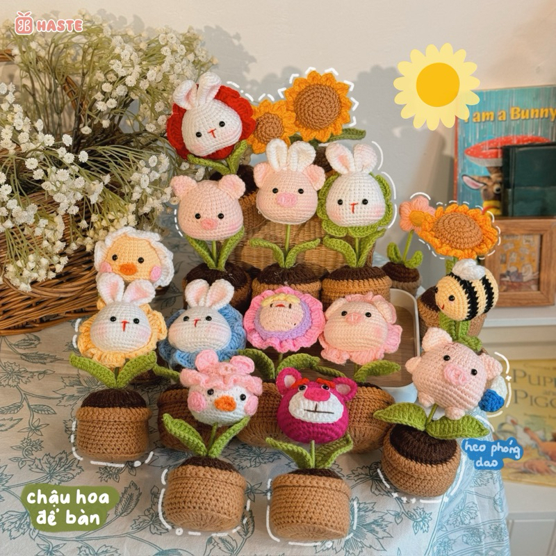 Chậu Hoa Len Tổng Hợp Để Bàn Trang Trí Bàn Làm Việc Bàn Học Dễ Thương Handmade Made by Haste