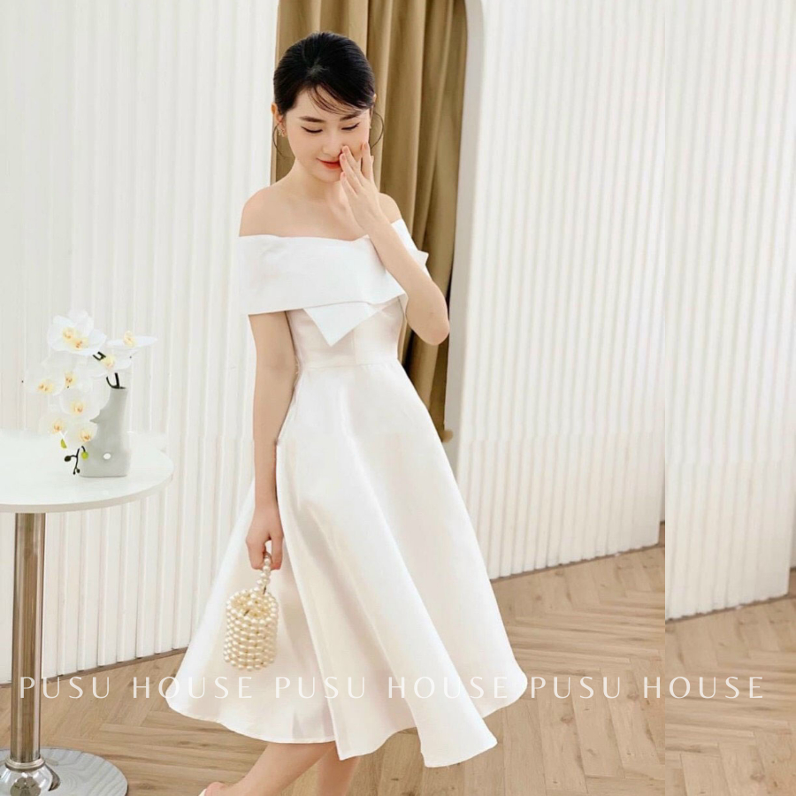 [ HÌNH CHỤP THẬT 100%] Đầm trễ vai đi tiệc tiểu thư 3 màu